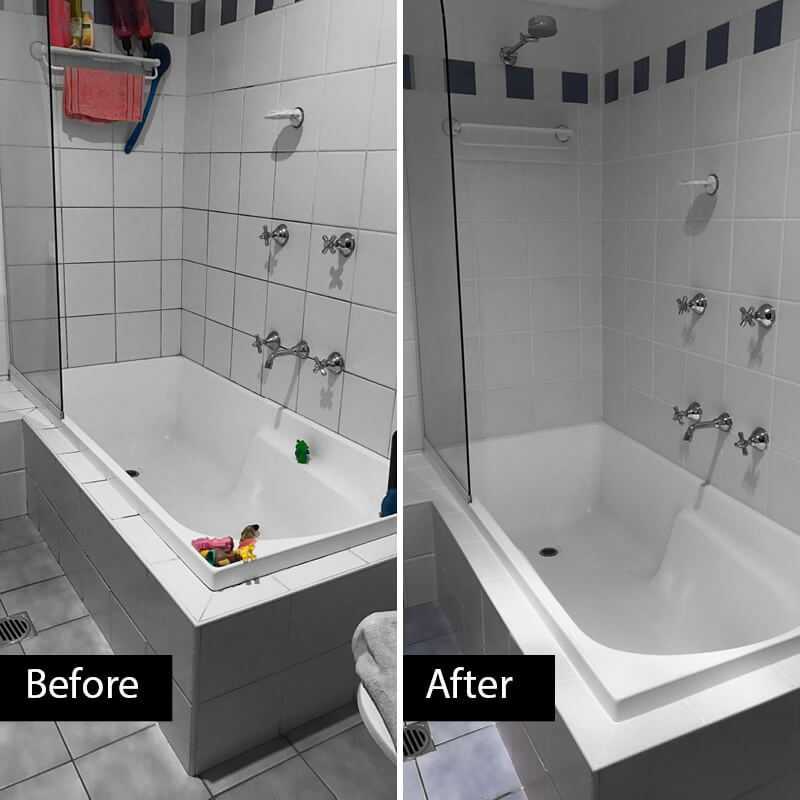Before & after of dirty shower tiles