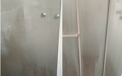 Badly marked shower screen photo's of before it was cleaned and treated with GroutPro glass restore