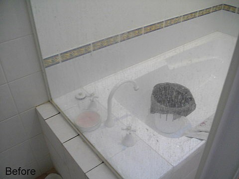 Photograph shows what the shower screen glass looked like before restoring the glass. 