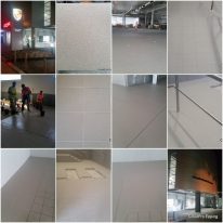 Collage of an enormous epoxy grouting job in Melbourne's Porsche showroom