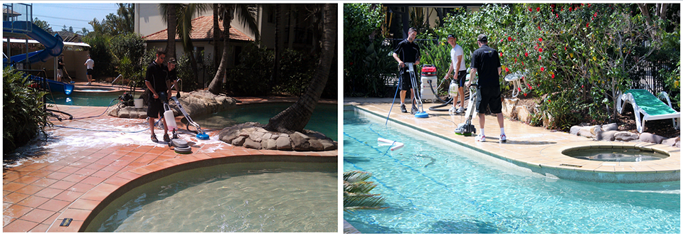 Anti-slip treatment being applied to poolside areas