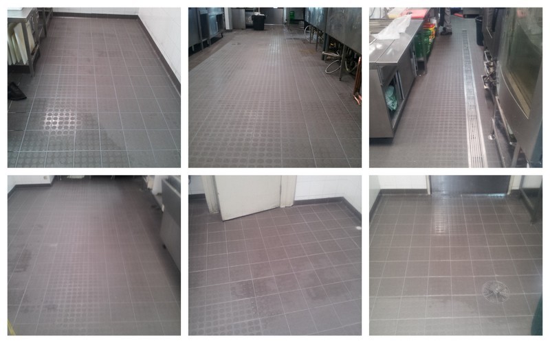 Springwood Sports Commercial kitchen floor after treatment had been completed, these photo's show the finished product