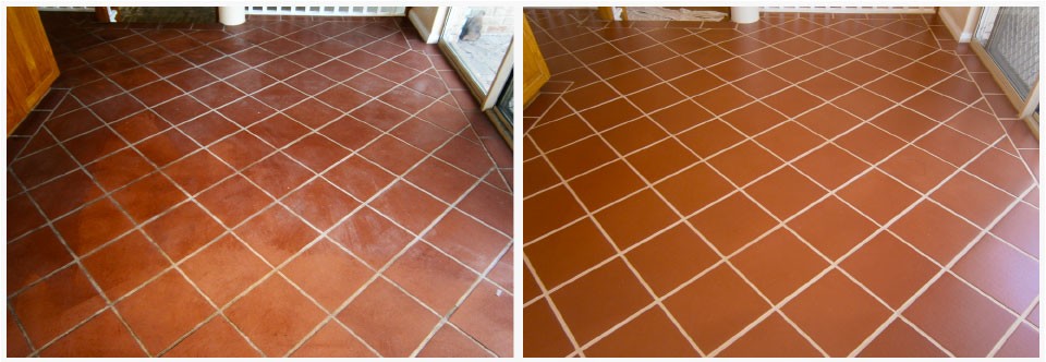 Groutpro Tile And Grout Specialists Terracotta Slate Sealing Internal Terracotta Tiles Before And After Their Groutpro Cleaning Sealing Services